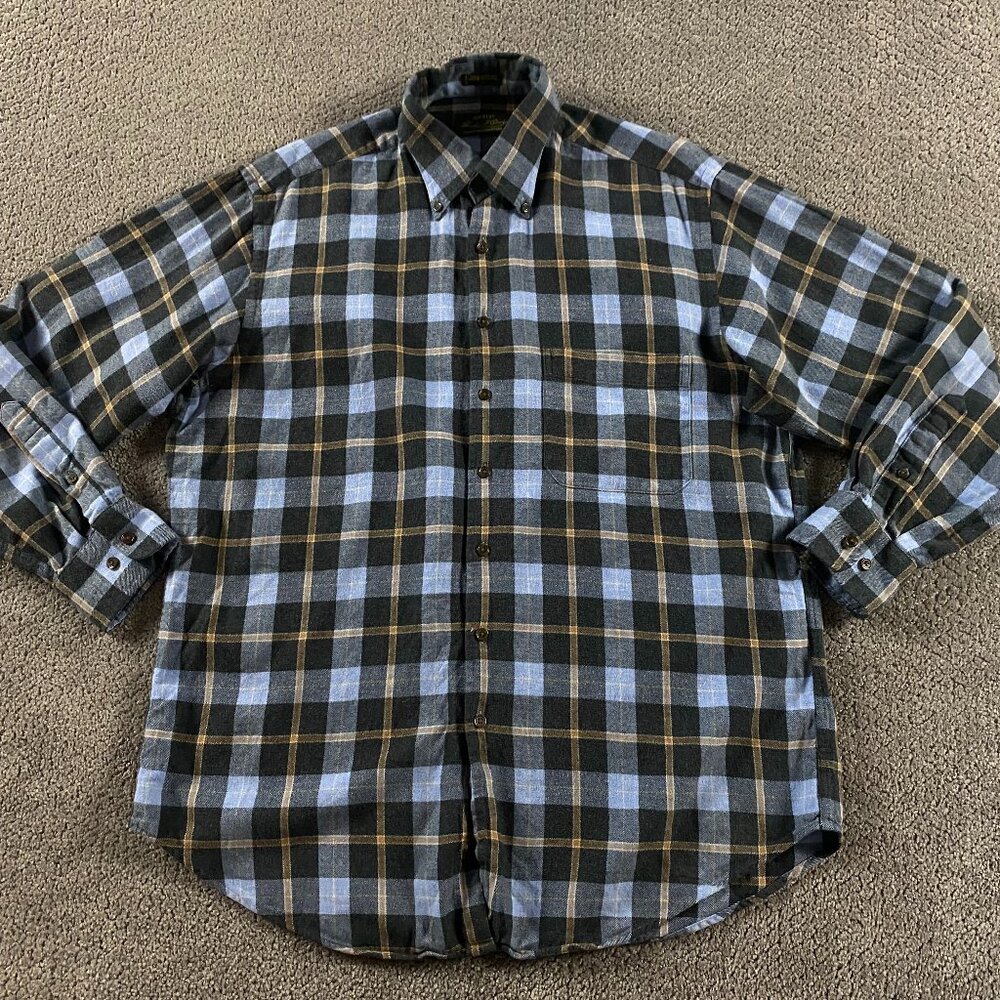 Charles J Orvis Flannel Shirt Men’s Large Cotton Blue Gray Plaid Signature